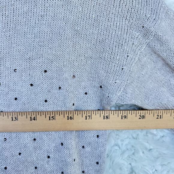 NIC+ZOE Women's Beige Studded Knit Sweater Petite Small 3/4 Sleeve Casual - Picture 5 of 7